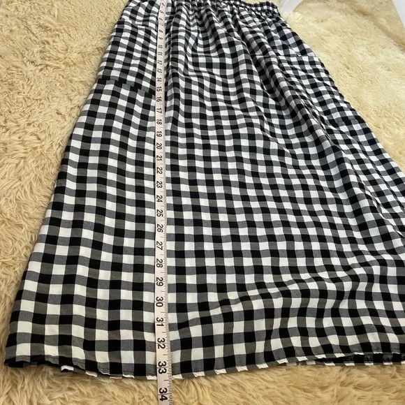 Black and White Gingham Elastic Waist Midi Skirt - Picture 4 of 6